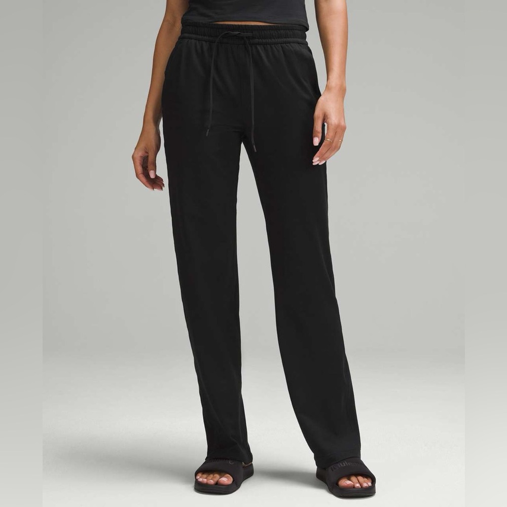 NWT Lululemon Soft Jersey‎ Straight-Leg Mid-Rise Pant Black W5GH7S Size 14